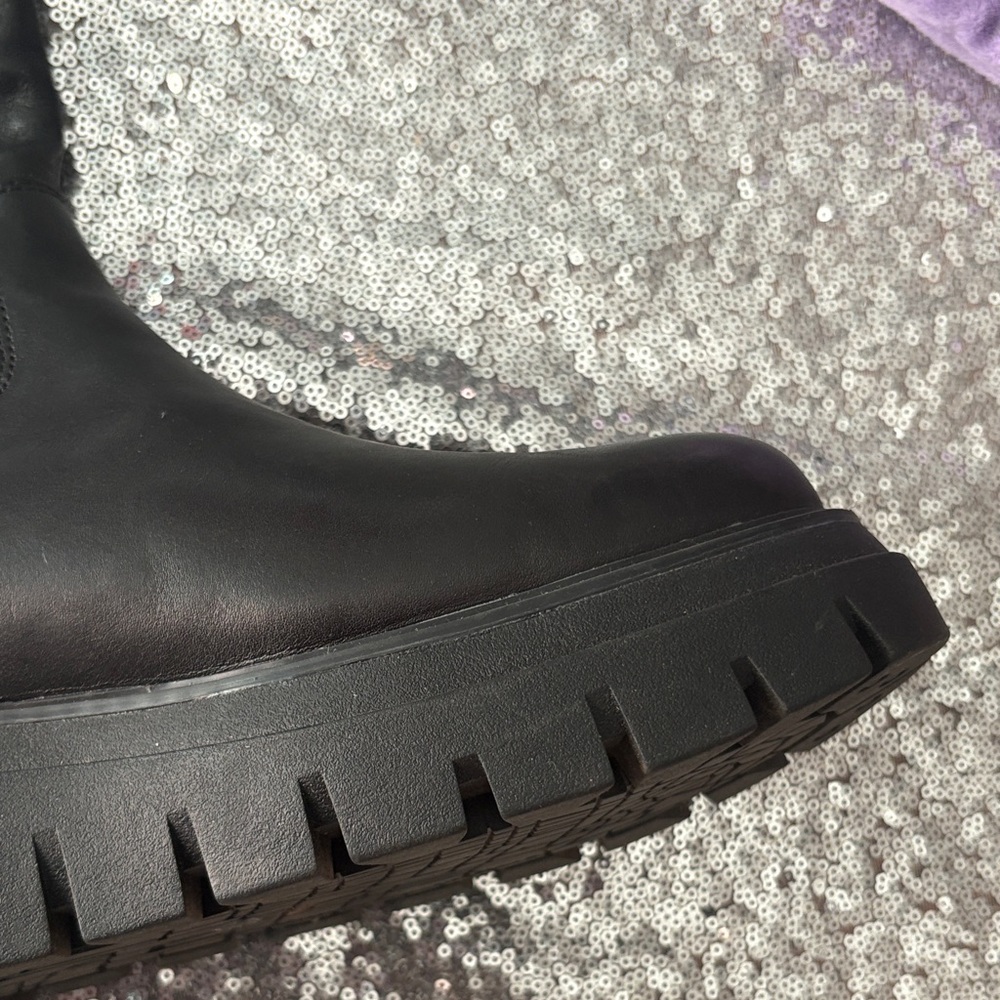 JSlides Leather Black Chunky Platform Knee-High Boots Size 8 M - Picture 12 of 17